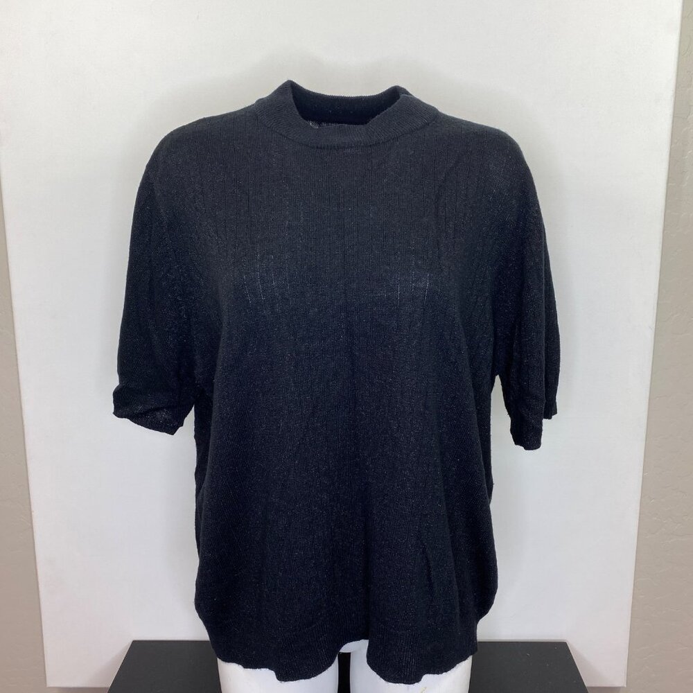 Sag Harbor Womens Black Short Sleeve Ribbed Knit Crewneck Sweater Size XL